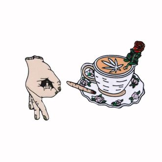 Generic Ok Gesture Brooch Pin Hand Rose Coffee Cup Pins Funny Clothes Hat Bag Accessory