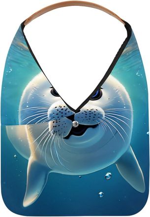 Generic Lovely Harp Seal Swims Underwater Reusable Lightweight Grocery Bags - Foldable Into Compact Pouch, Washable & Sturdy, Multipurpose for Shopping and Tr