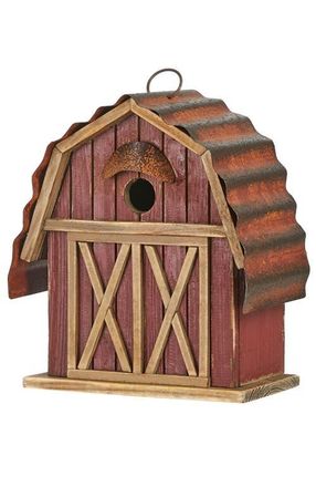 Glitzhome 10.25H Rustic Solid Wood Barn Birdhouse in Red at Nordstrom, Size Medium