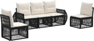 vidaXL Conjunto De Sof&aacute;s De Jard&iacute;n 5 Uds. Negro Y Blanco Crema Vidaxl