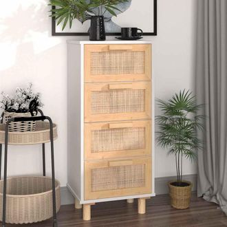 vidaXL Vidaxl - Aparador Blanco Madera Pino Maciza Y Rat&aacute;n Natural 40x30x90 Cm