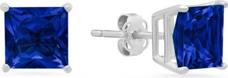 MAX + STONE 14k White Gold Solitaire Princess-Cut Gemstone Stud Earrings (7mm)
