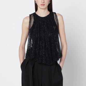 Sportmax Black mesh top with crystals