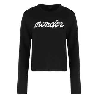Moncler Round-neck Knitwear, female, Black, Size: XS Round-neck Sweater