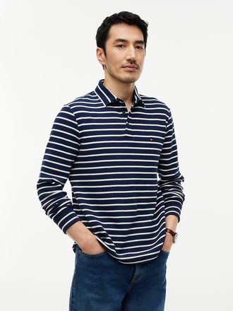 Tommy Hilfiger Mens Regular Fit Long-Sleeve Waffled Polo - Carbon Navy - XXL
