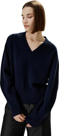LilySilk V-Neck Relaxed Fit Wool Cashmere Blend Sweater for Women