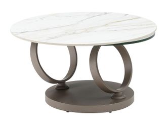 Vente-Unique Mesa de centro con bandejas giratorias de cer&aacute;mica, vidrio templado y metal taupe - Efecto m&aacute;rmol blanco - JOLINE de Maison C&eacute;phy