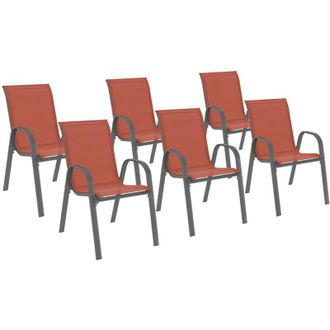 IDMarket Set di 6 sedie da giardino impilabili LYMA in metallo e textilene terracotta
