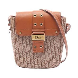Dior Pre-owned Cross Body Bags, female, Beige, Size: ONE SIZE Pre-owned Street Chic Trotter Canvas Leather Shoulder Bag