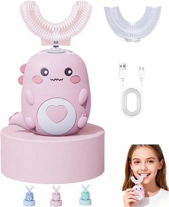 OEM Spazzolino Elettrico Per Bambini - Spazzolino Ultrasonico A Forma Di U, Adatto A Bambini Dai 2 Ai 6 Anni - Design A Dinosauro, Con Timer - Include 2 T