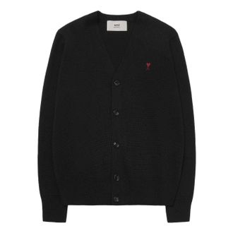 Ami Small Heart Logo Wool Cardigan Black HKC361-001-009