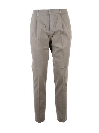 Dondup Grey Ralp Pleated Tailored Stretch Cotton Trousers