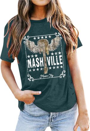 Generic Women Country Music Shirts Nashville Concert Outfit Vintage Guitar Music City Tshirts Short Sleeve Summer Tees Tops 2025 New Blouses for Women UK Tops