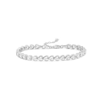 SHYMI Mini Heart Bezel-Set Tennis Bracelet -.925 Sterling Silver, 14K Gold-Plated, Rhodium Plated, Cubic Zirconia, Size 6 with 2 Extender, Day to Night