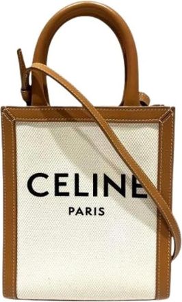 Celine Pre-owned Mini Bags, female, Beige, Size: ONE SIZE Pre-owned Mini Vertical Cabas Calfskin Canvas Shoulder Bag