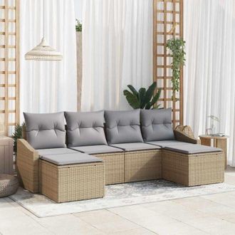 vidaXL Vidaxl - Conjunto De Comedor De Jard&iacute;n Con Coj&iacute;n 6 Pcs Beige, Gris Claro