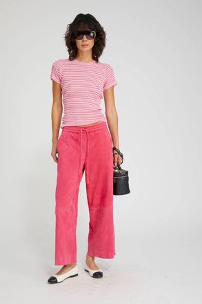 SPRWMN Cropped Track Pants In Hot Pink Suede