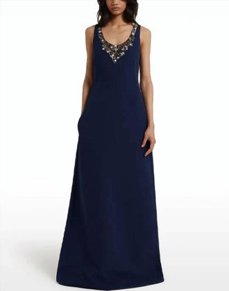 SAFiYAA Mariam V-Neck Aline Gown With Embellishment In Blue