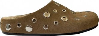 Lola Cruz Womens Studded Mules In Cow Suede Leather Taupe