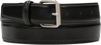 Kazar Zwarte leren riem met geborstelde gesp - Dames - Riemen - Zwart - 80 CM - Leer - Accessoires
