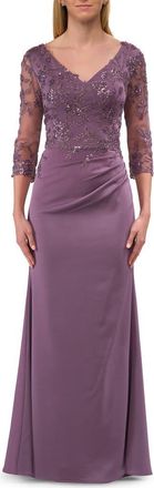 La Femme Long Mother of the Bride Dress with Beaded Lace Bodice in Dusty Purple at Nordstrom, Size 20