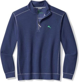 Tommy Bahama Montego Bay Textured Cotton & Lyocell Half Zip Pullover in Island Navy at Nordstrom, Size 3Xlt