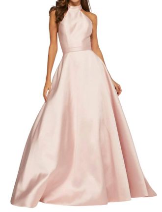 Sherri Hill Mikado High-Neck Prom Dress In Blush