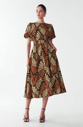 Willa Pen Midi Dress in Golden Leaf at Nordstrom, Size 8