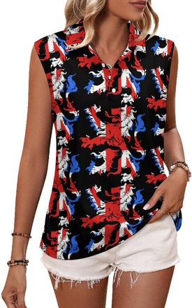 Generic England British Lion Women Golf Shirt Polo Tank Top Tennis Sleeveless T-Shirt Collared Vest 3XL
