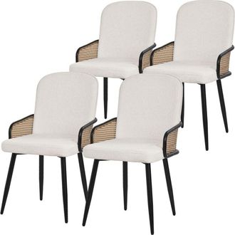 ML Design Ml-design Juego De 4x Sillas De Comedor Con Funda De Tela Beige, Asiento De Sal&oacute;n Con Respaldo, Reposabrazos Con Aspecto De Rat&aacute;n Mueble Tapizado Con 