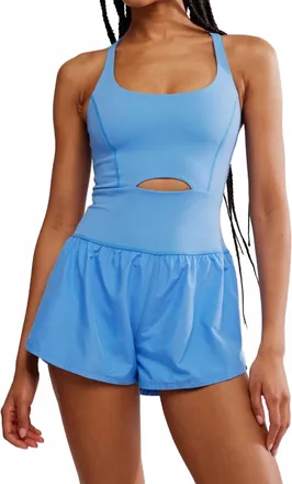 Free People Righteous Strappy Cutout Back Runsie In Riveria Blue