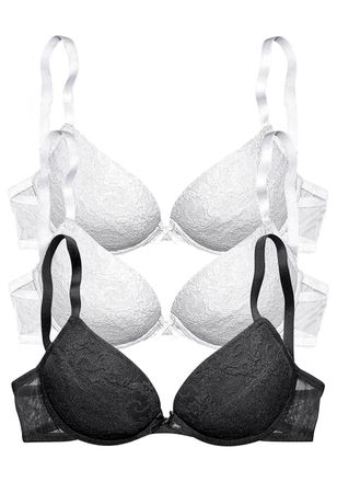 Petite Fleur Push-up-BH PETITE FLEUR, Damen, Gr. 70, Cup B, schwarz-weiss (2xwei&szlig;, 1xschwarz), Spitze, Obermaterial: 64% Baumwolle, 31% Polyamid, 5% Elasthan, BHs 