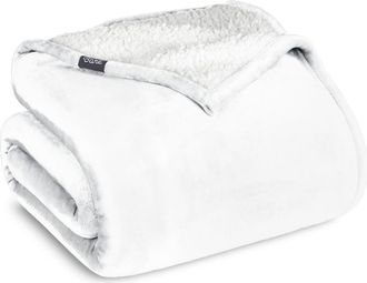 Bare Home Reversible Plush Fleece Throw Blanket in White at Nordstrom