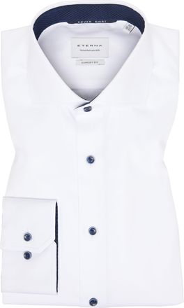 Eterna Long Sleeve Shirt Comfort Fit Poplin Plain Colours, White 01, 18