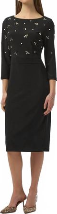Joseph Ribkoff Embellished 3/4 Sleeves Sheath Dress In Black