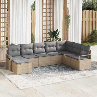 vidaXL Conjunto De Sof&aacute; De Jard&iacute;n 8 Pcs Beige Polirat&aacute;n Vidaxl