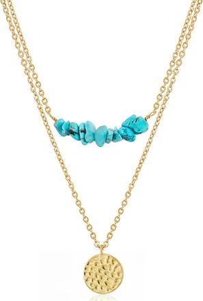 Liv Oliver 118K Gold Double Layer Turquoise Modern Necklace