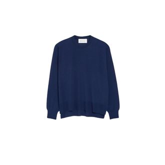 Ami Round-neck Knitwear, female, Blue, Size: 2XS Thin Wool Crewneck Ami de Coeur Sweater