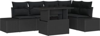 vidaXL Garden Sofa Set with Cushion 6 pcs Black Poly rattan Vidaxl