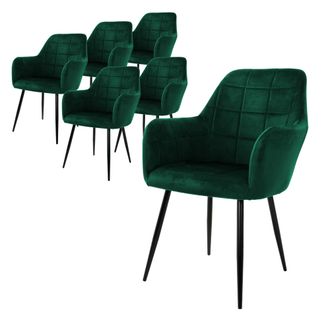ML Design Ml-design - Ecd Germany Juego De 6 Sillas De Comedor Con Respaldo Y Reposabrazos Verde Oscuro Asiento De Terciopelo Tapizado Sill&oacute;n Con Patas De Metal