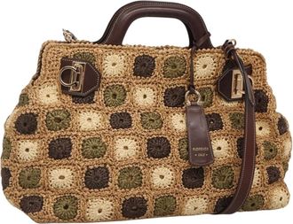 Ferragamo Soft W Tote Raffia Wood Tote Bag Bag (Pre-Owned)