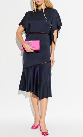 Fabiana Filippi Satin Dress With An Asymmetric Cut, Womens, Navy Blue