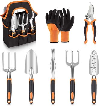 No Brand Juego De 8 Herramientas De Jardiner&iacute;a - Dise&ntilde;o Ergon&oacute;mico Antideslizante - Alta Calidad - Con Bolsa De Almacenamiento - Regalo Para Hombres Y Mujeres 