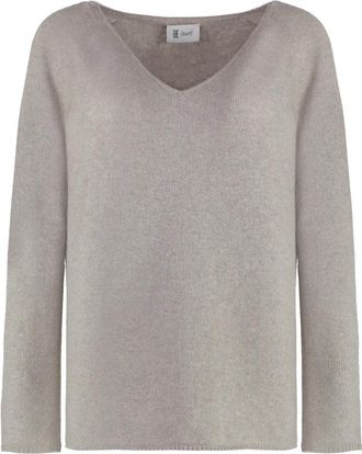 THE (ALPHABET) Cashmere mix V-hals pullover trui - Dames - Cashmere truien - Grijs - M - Katoen - Truien & Vesten