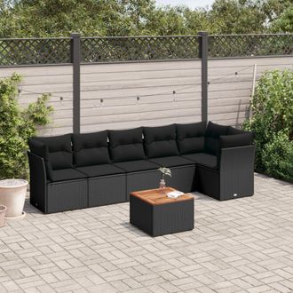 vidaXL Vidaxl - Set De Comedor De Jard&iacute;n 7 Pzas Y Cojines Rat&aacute;n Sint&eacute;tico Negro