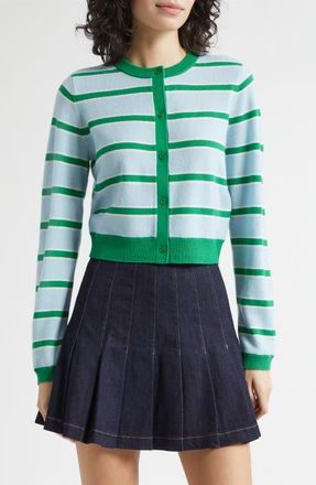 Alice & Olivia Dollie Stripe Crop Cashmere Blend Cardigan in Glamour Stripe Carolina Blue at Nordstrom, Size X-Large