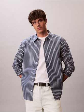 Calvin Klein Jeans Calvin Klein Mens Washed Poplin Stripe Button-Down Shirt - Navy - 2XL