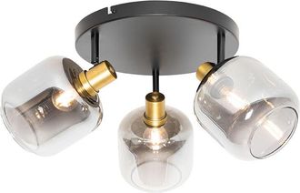 QAZQA Moderno Foco De Techo Negro Con Dorado Y Cristal Ahumado 3 Luces - Zuzanna Vidrio /acero Redonda Adecuado Para Led Max. 3 X 25 Watt - Qazqa