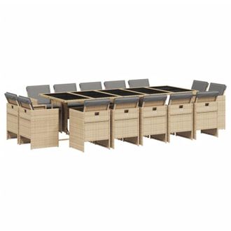 vidaXL Set Comedor De Jard&iacute;n Con Cojines 15 Pzas Rat&aacute;n Sint&eacute;tico Beige Vidaxl