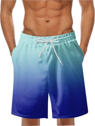 Generic Mens Dissolving Swim Shorts Casual Running Gym Shorts Gradient Color Seaside Holiday with Zipper Pockets and Mesh Lining Dad Birthday Gifts Cheap